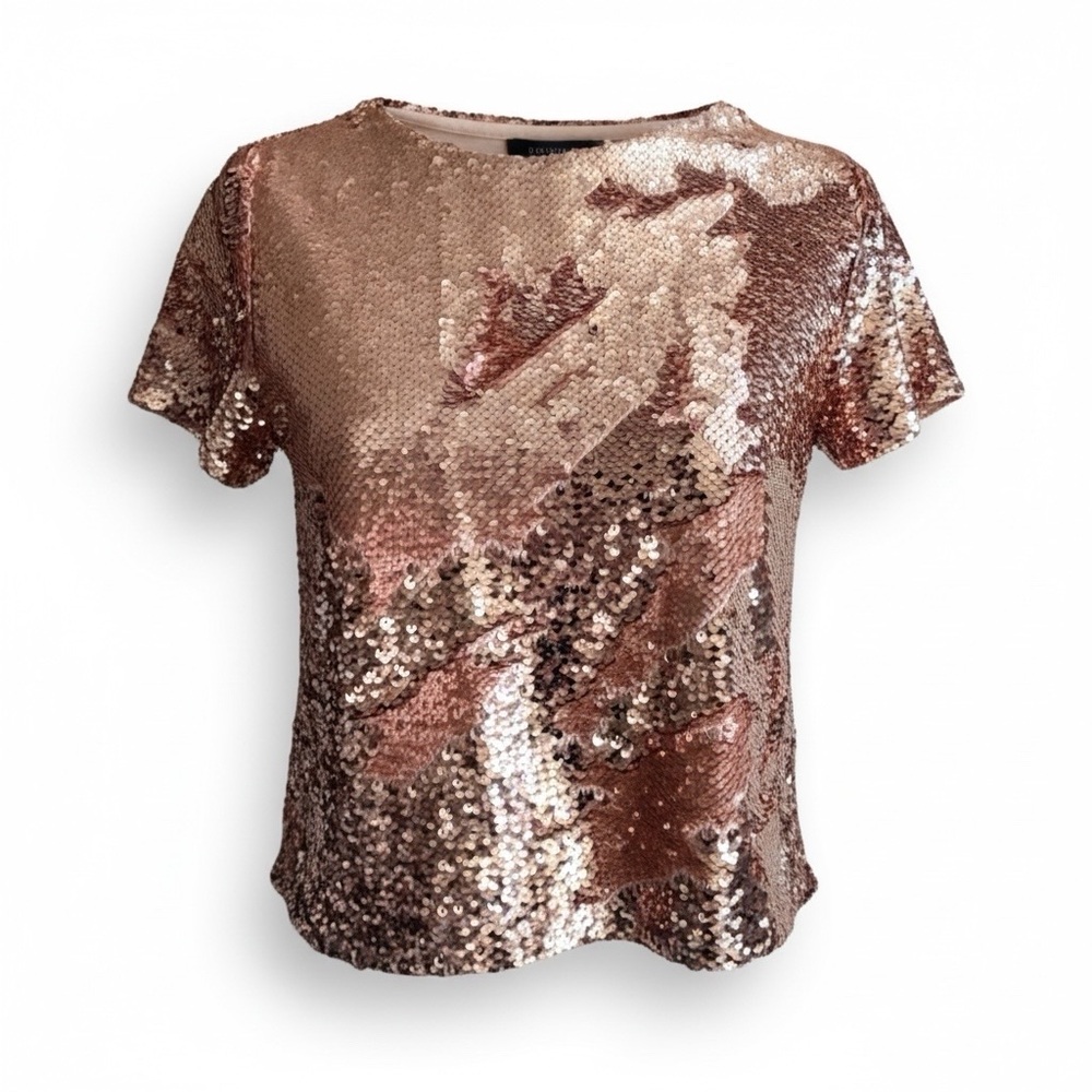 Chelsea & Violet Rose Gold Flip Sequin Crop Top Festival Party Night Out XS